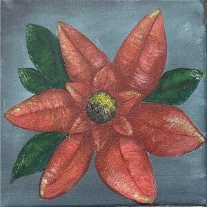 Poinsettia Canvas Art with Red and Green Accents
